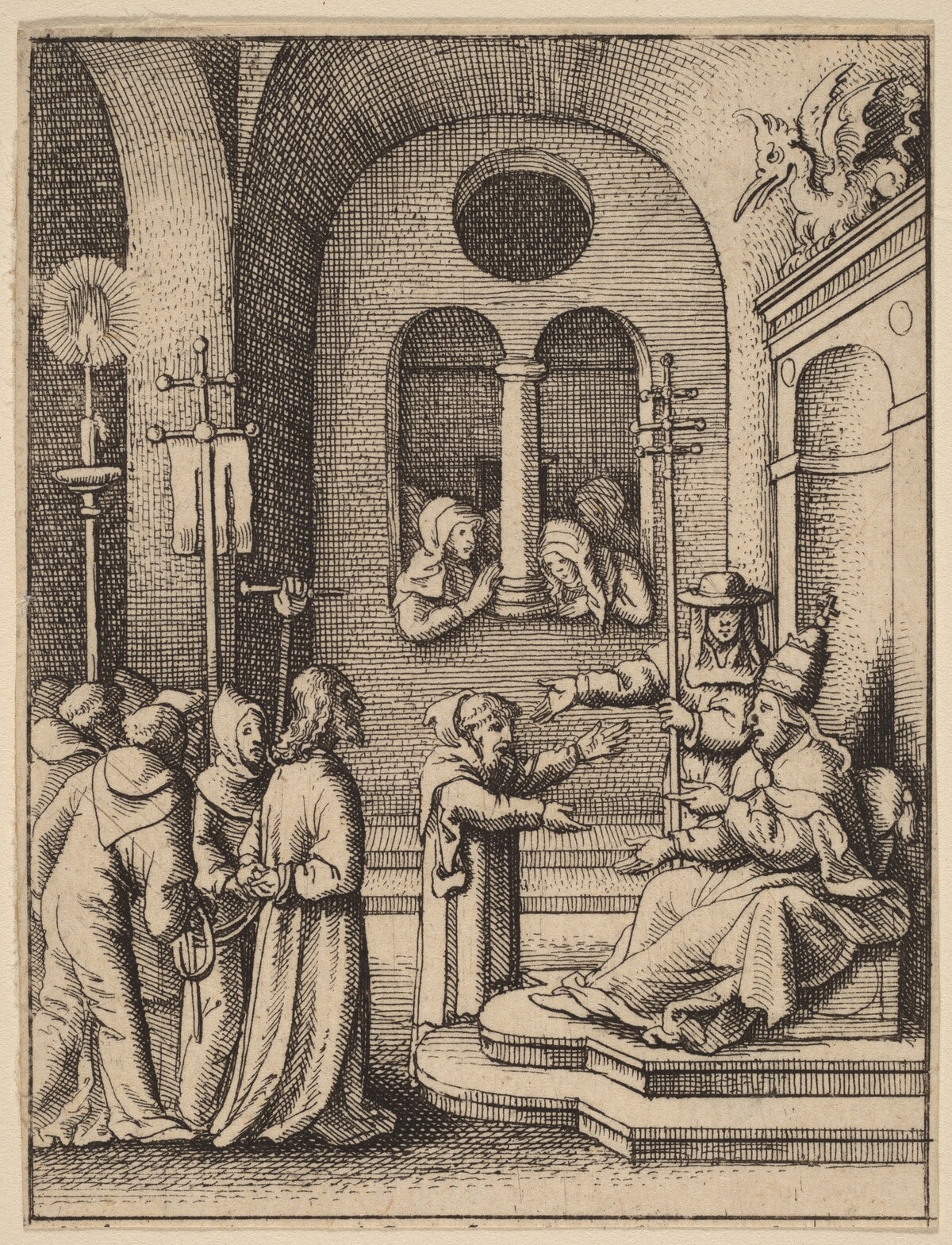 Jesus again before Caiaphas by Wenceslaus Hollar, after a follower of Hans Holbein the Younger