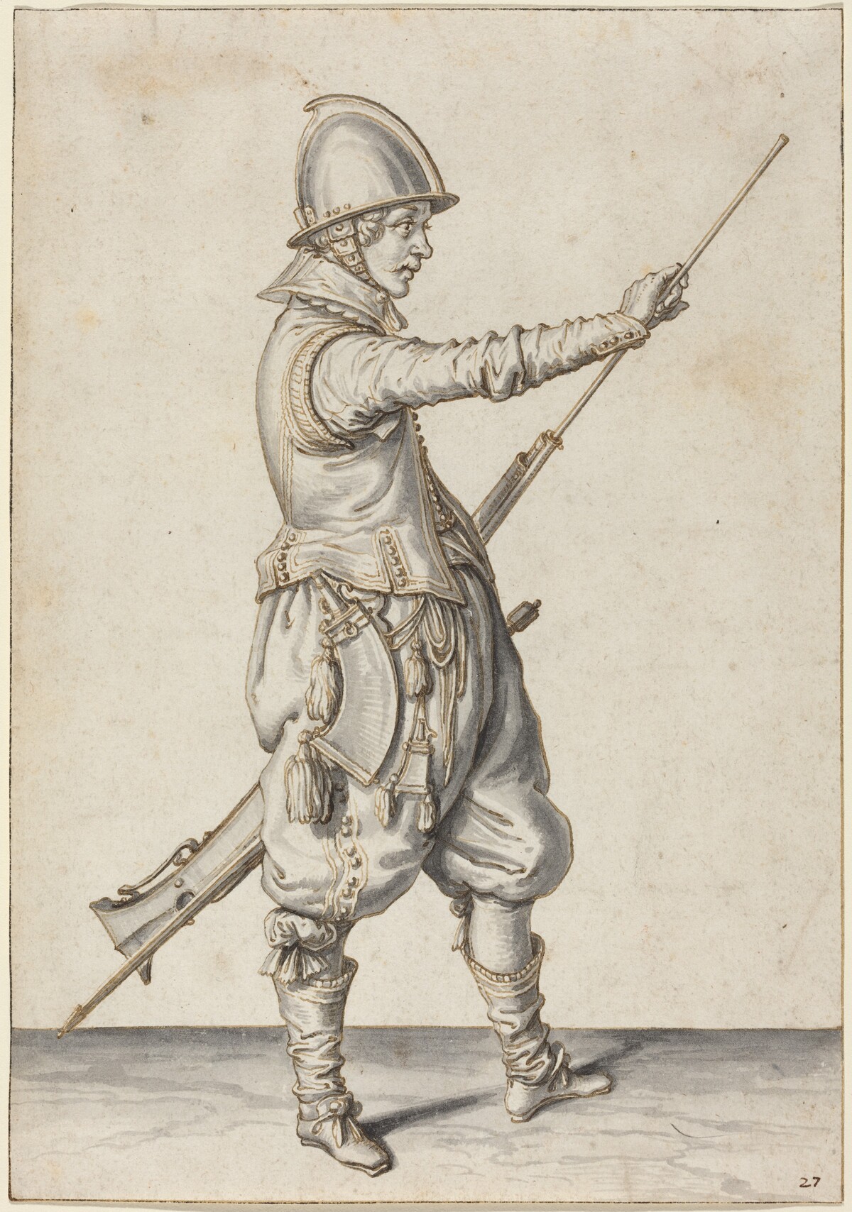 Elegantly Dressed Soldier Tamping His Caliver by Jacques de Gheyn II