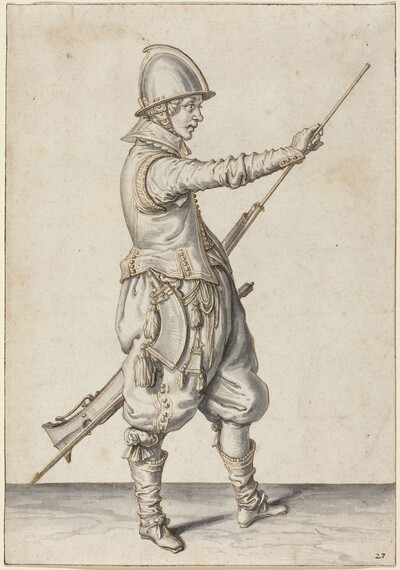 Elegantly Dressed Soldier Tamping His Caliver