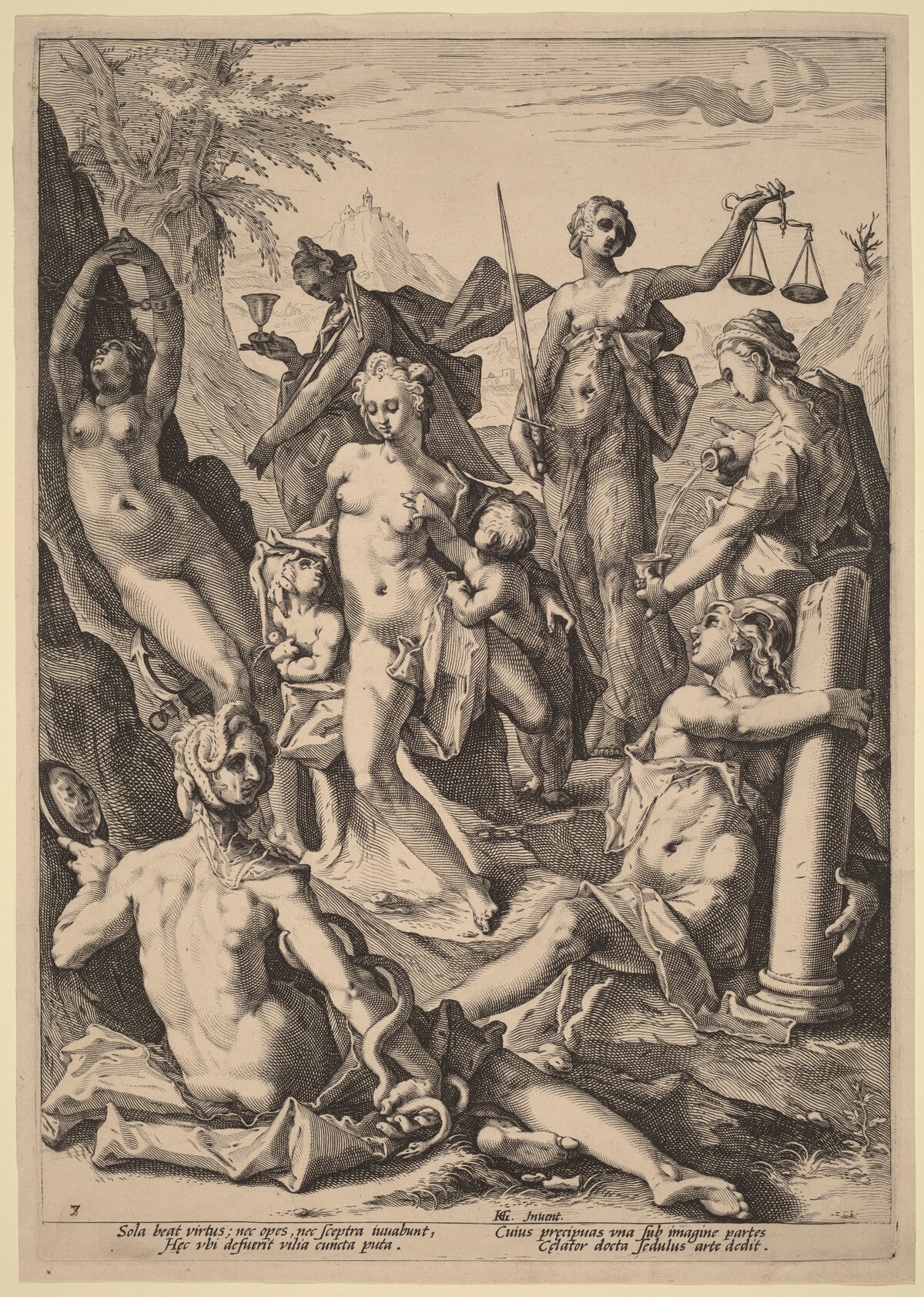 The Seven Virtues by attributed to Jacob Matham, after Hendrik Goltzius