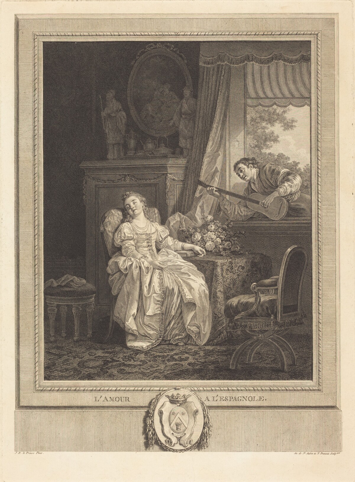 L'amour a l'espagnole by Augustin de Saint-Aubin and Noël Pruneau after Jean-Baptiste Le Prince