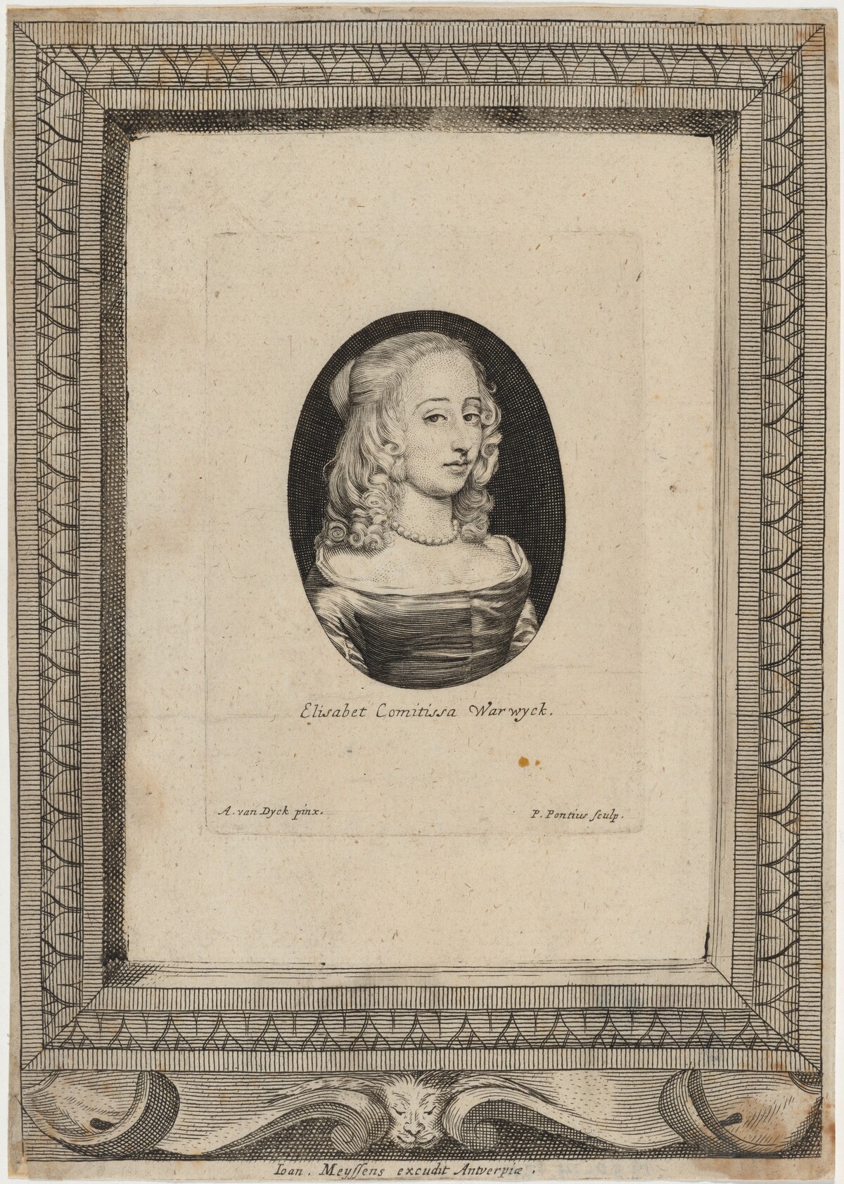 Mary Boyle, Countess of Warwick by Paulus Pontius after Sir Anthony van Dyck