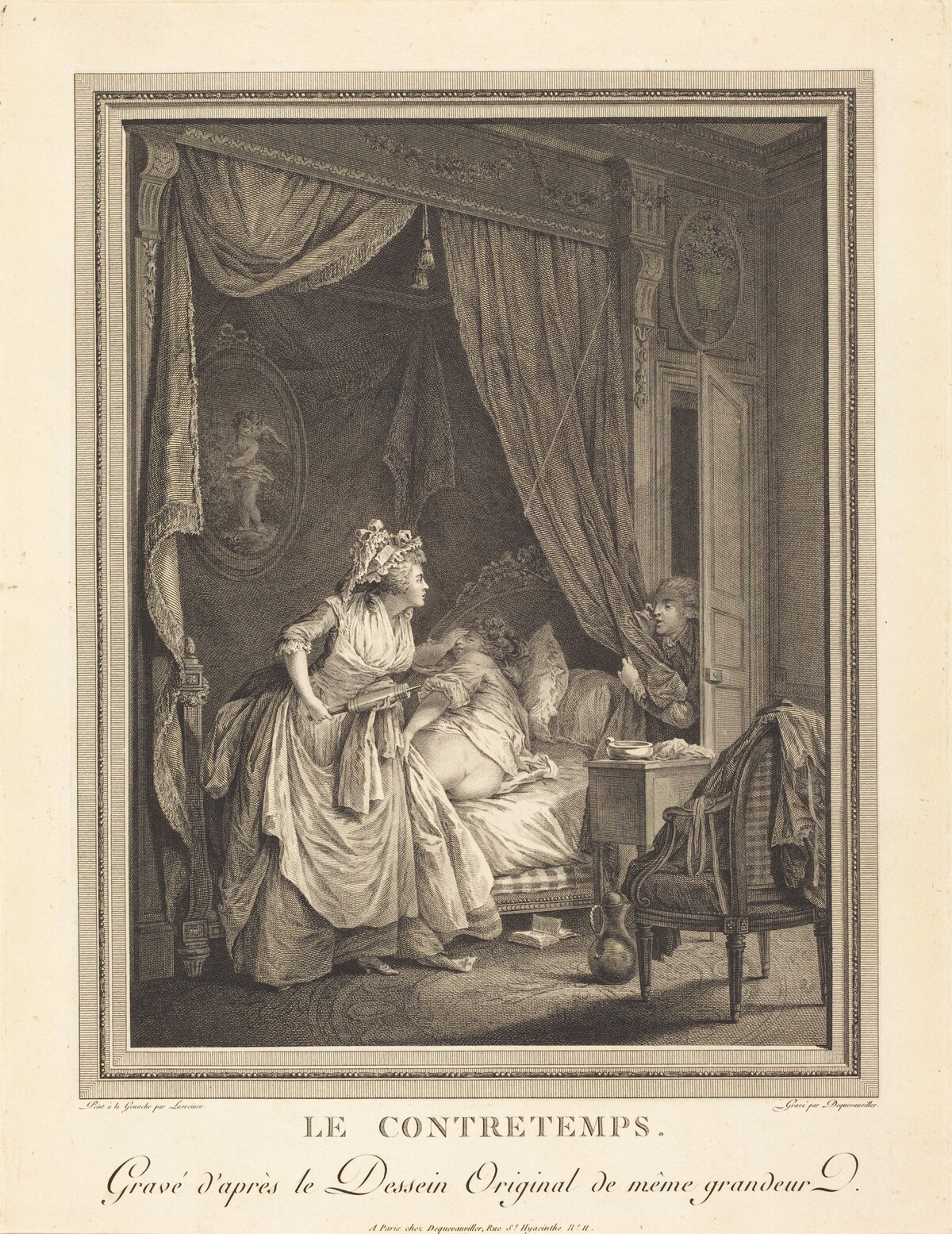 Le contretemps by Francois-Nicolas-Barthelemy Dequevauviller after Nicolas Lavreince