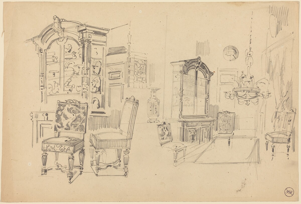 Two Studies of an Interior with Furniture by Félix-Hilaire Buhot