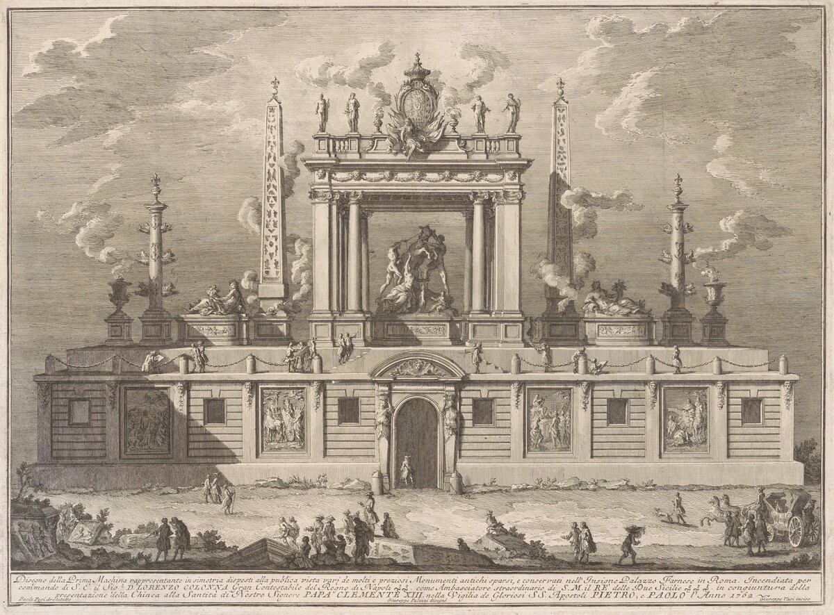 The Prima Macchina for the Chinea of 1762: The Farnese Bull and Other Antiquities from Palazzo Farnese by Giuseppe Vasi, after Giuseppe Palazzi, after Paolo Posi