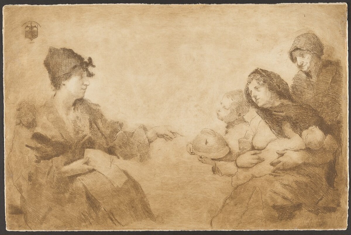Mendicant Family of a Fallen Hero (Scena simbolica--Gruppo di famiglia dell'eroe caduto con elmetto) by Ernesto Bazzaro