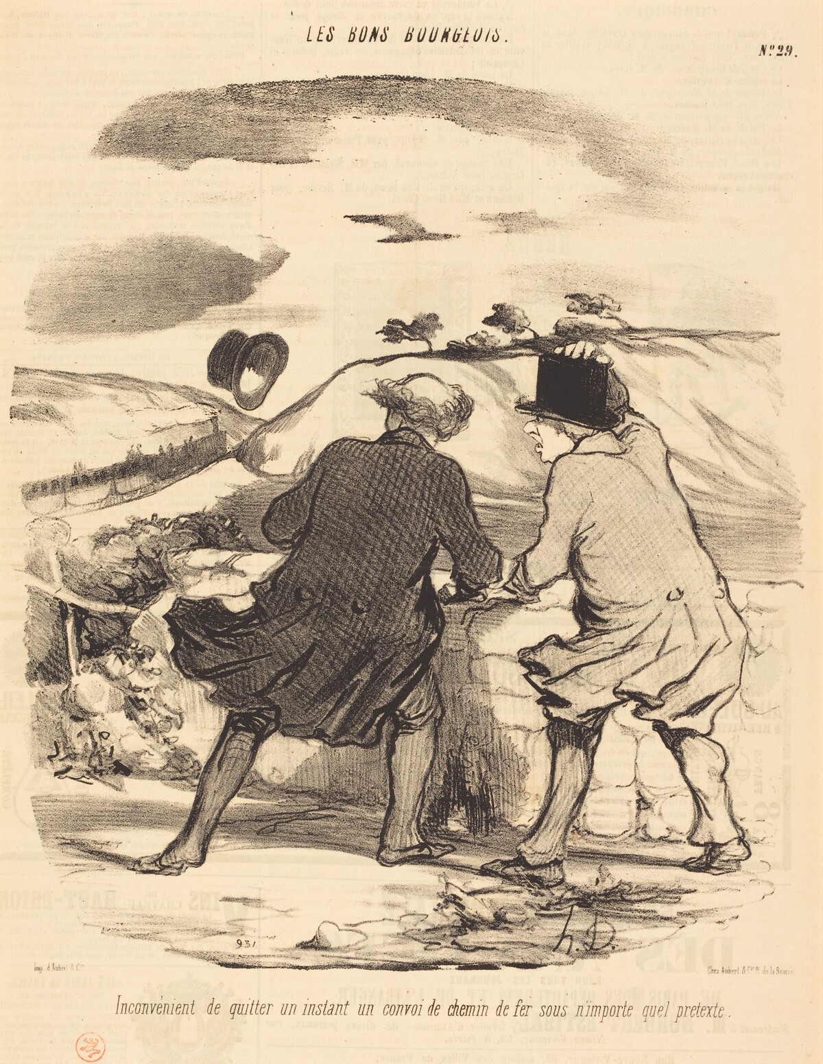 Inconvénient de quitter...un convoi de chemin de fer... by Honoré Daumier