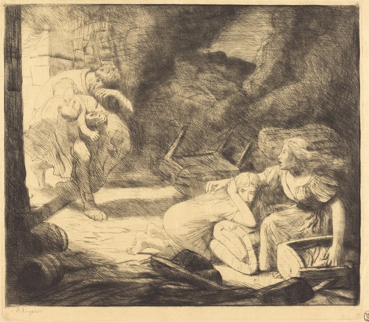 The Fire, 2nd plate (L'incendie) by Alphonse Legros