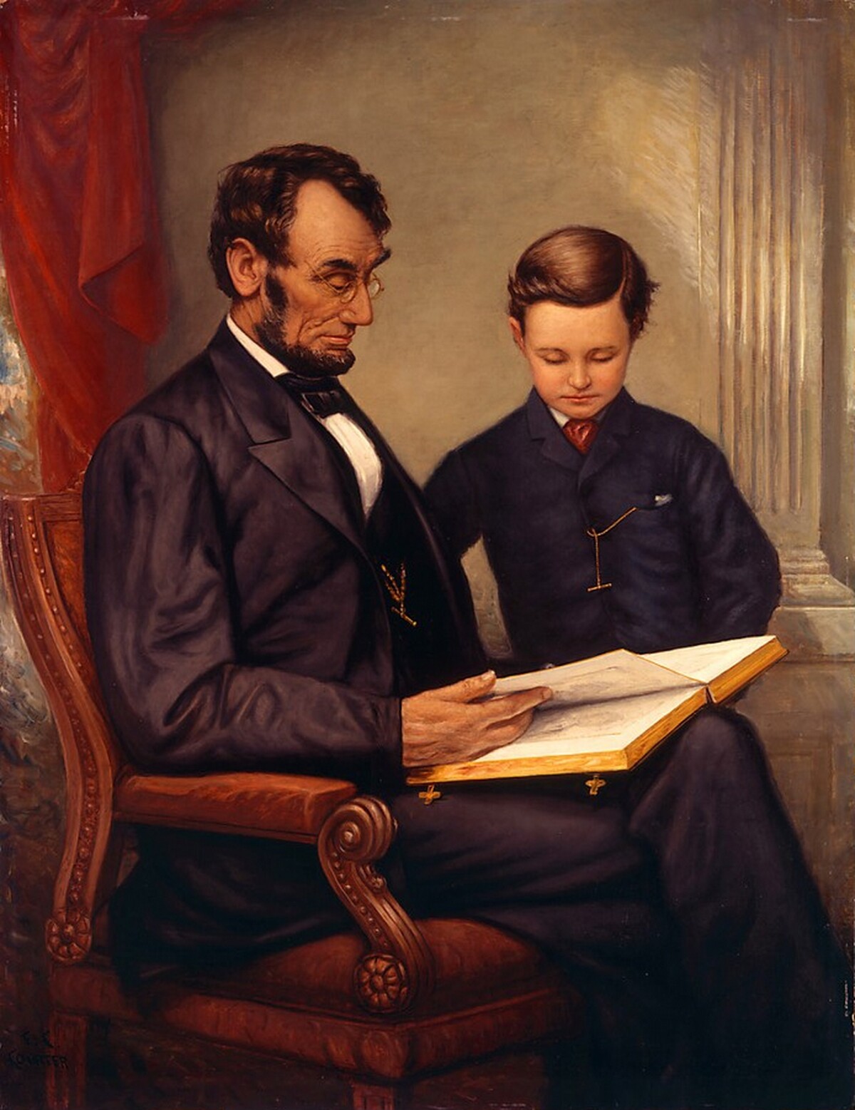 Lincoln and His Son, Tad by Franklin C. Courter