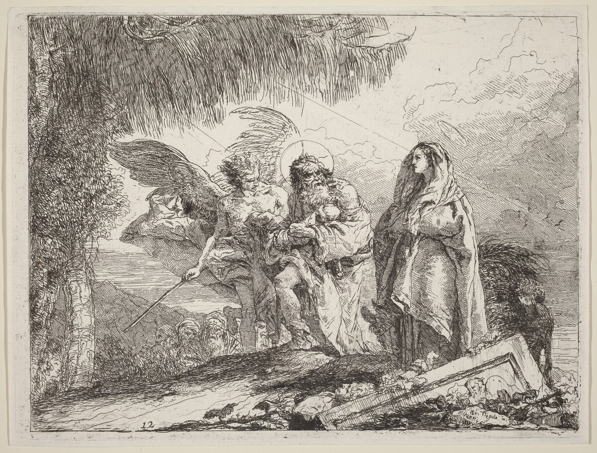 The Flight, Holy Family Walking with Angel by Giovanni Domenico Tiepolo