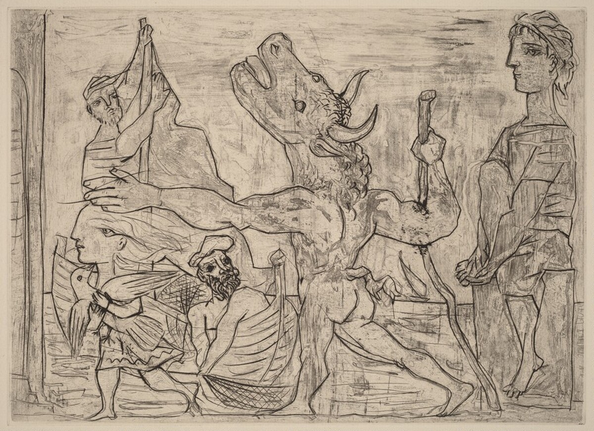 Blinded Minotaur Led by a Girl III (Minotaur aveugle guide par une fillette III) by Pablo Picasso