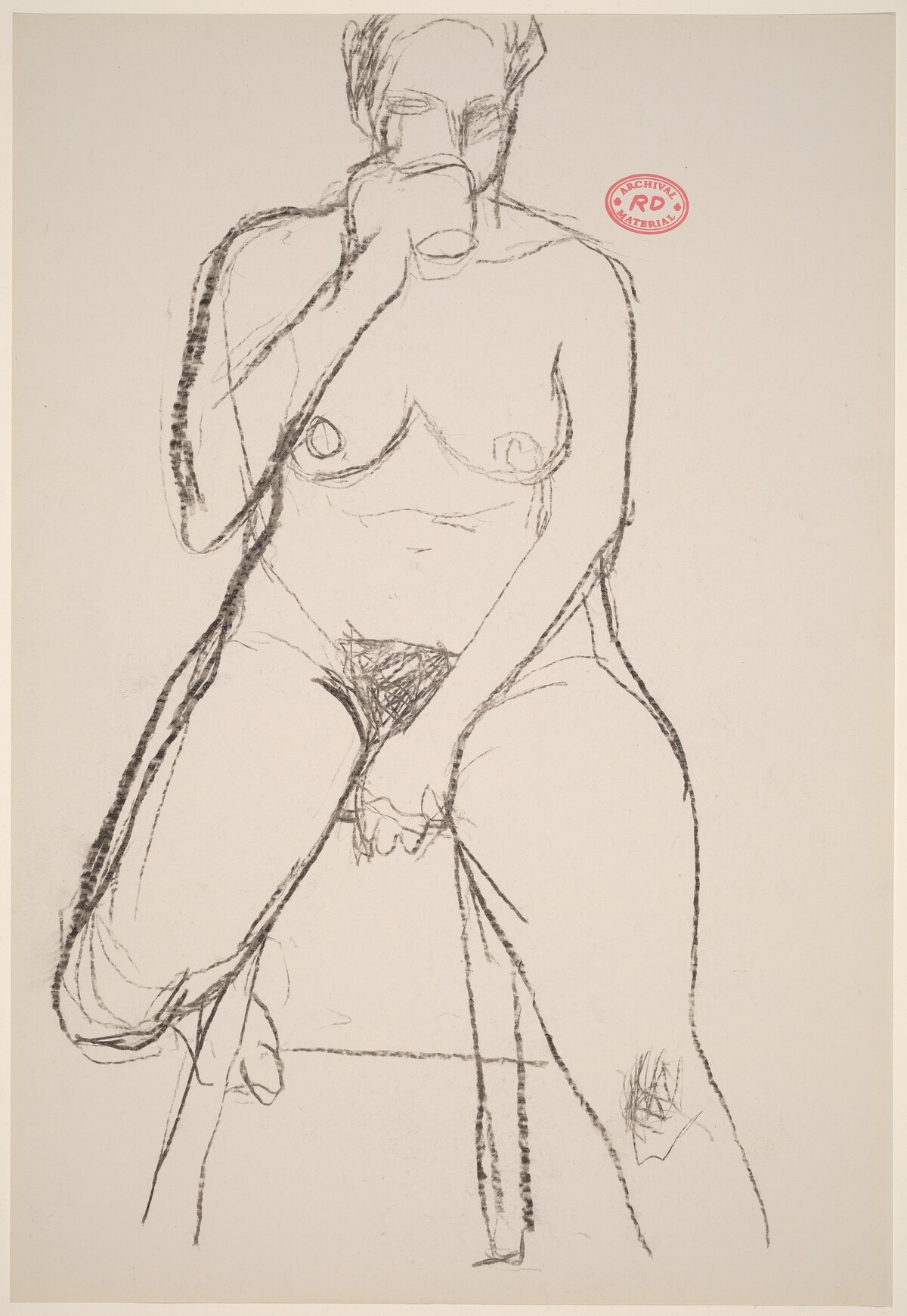 Untitled [female nude seated on a stool drinking] by Richard Diebenkorn