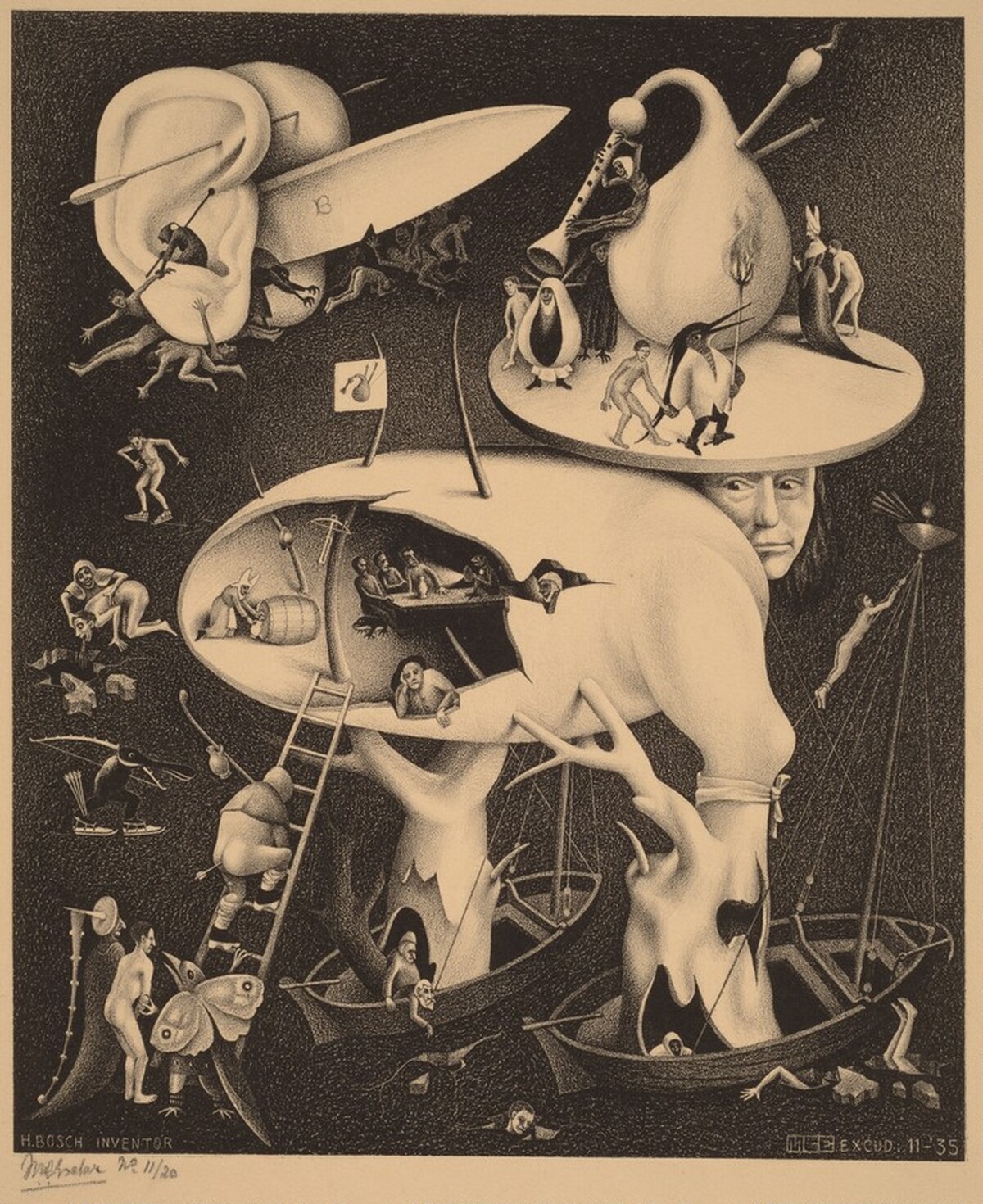 "Hell" (after Hieronymus Bosch) by M.C. Escher after Hieronymus Bosch