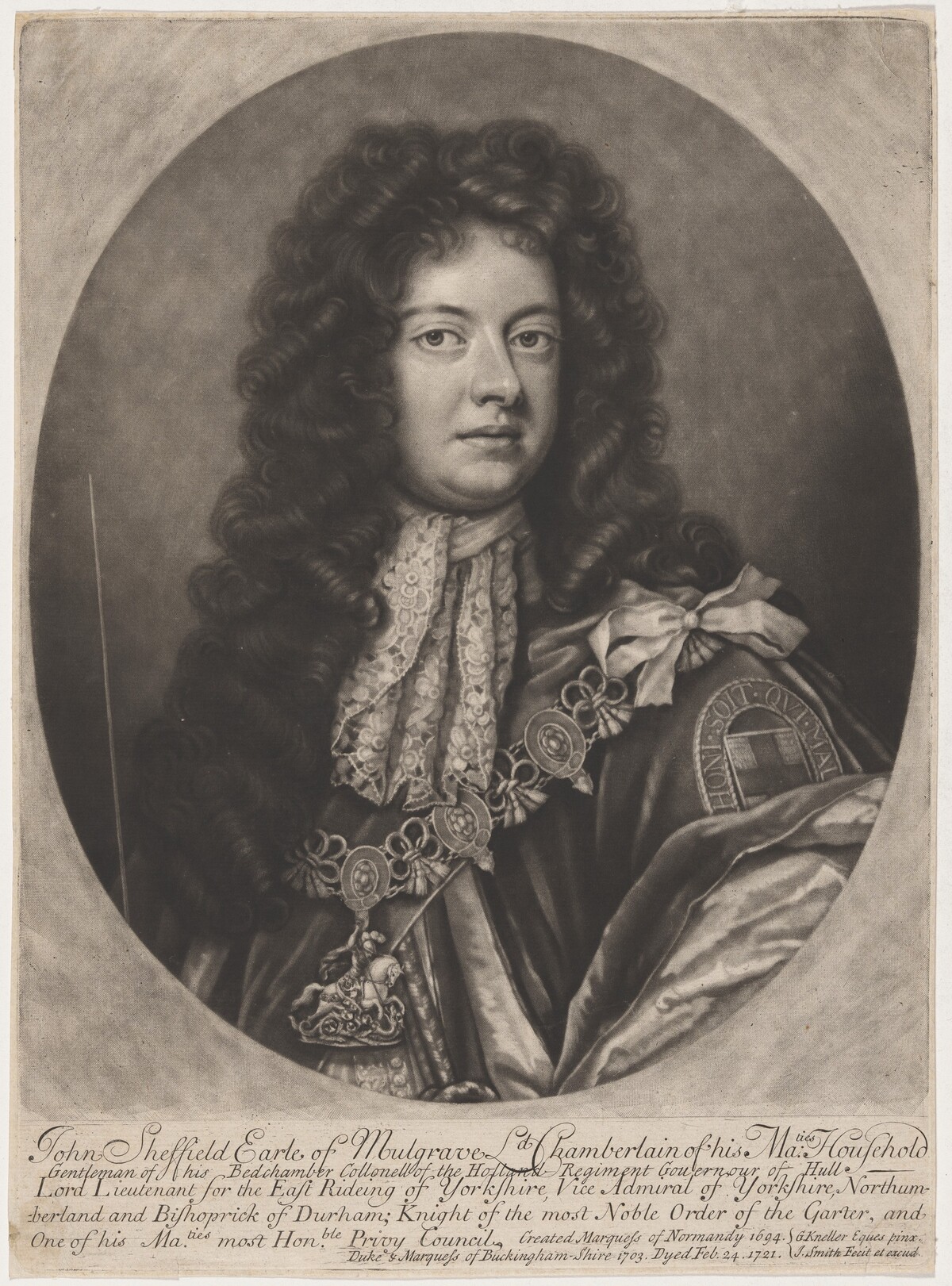 John Sheffield, Third Earl of Mulgrave, FirstDuke of Buckinghamshire by John Smith after Sir Godfrey Kneller