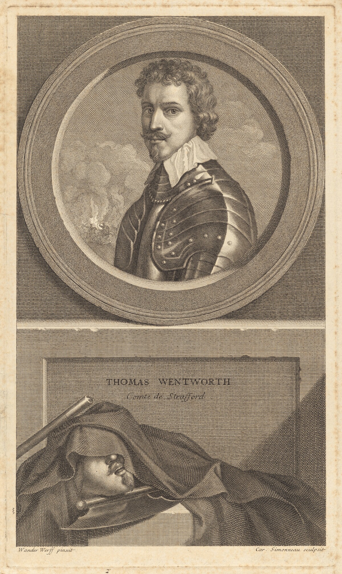 Thomas Wentworth, Comte de Strafford by Charles Simonneau after Adriaen van der Werff after Sir Anthony van Dyck