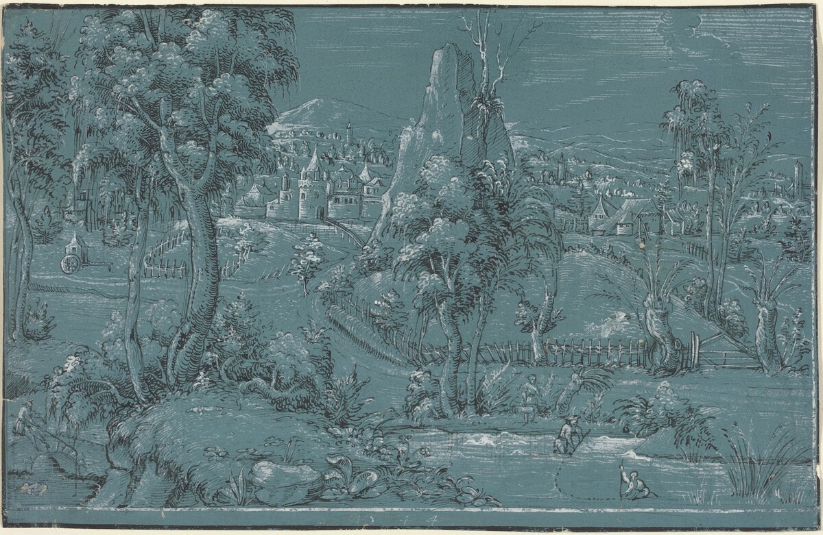 Landscape with Men Fishing by German 16th Century