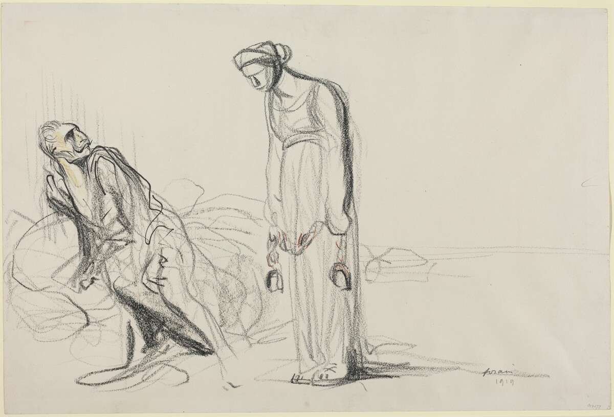 a) Fetters (recto); b) Sketch for Fetters (verso) by Jean-Louis Forain