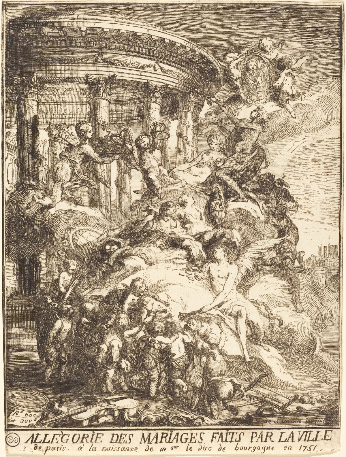 Allégorie des mariages faits par la ville de Paris à la naissance du duc de Bourgogne (Allegory of the Marriages Performed by the City of Paris in Honor of the Birth of the Duc de Bourgogne in 1751) by Gabriel Jacques de Saint-Aubin
