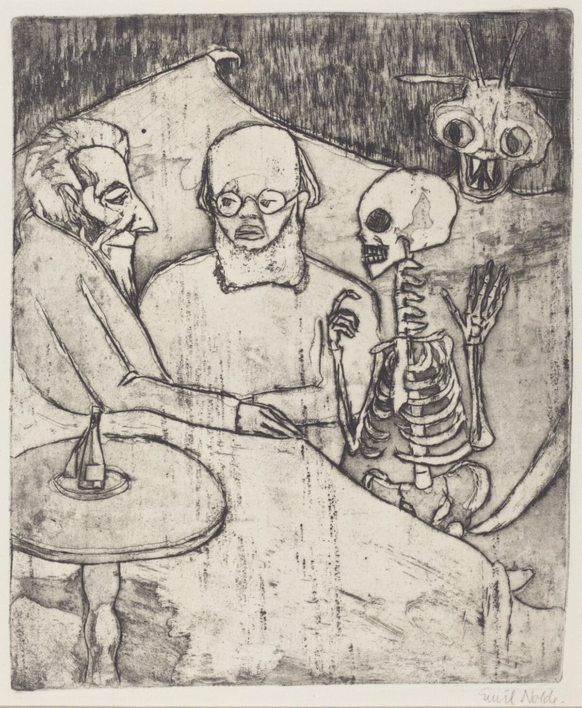 Sick Man, Doctor, Death, and Devil (Kranker, Arzt, Tod und Teufel) by Emil Nolde