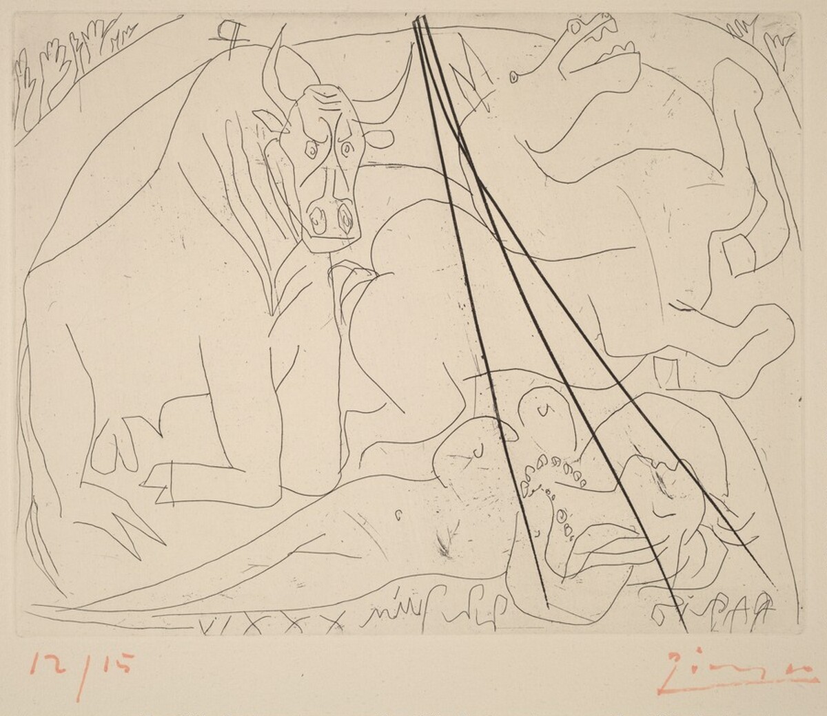 Bull, Horse, and Reclining Woman III (Femme torero III) by Pablo Picasso