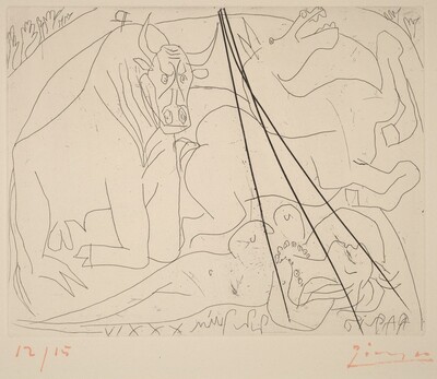 Bull, Horse, and Reclining Woman III (Femme torero III)