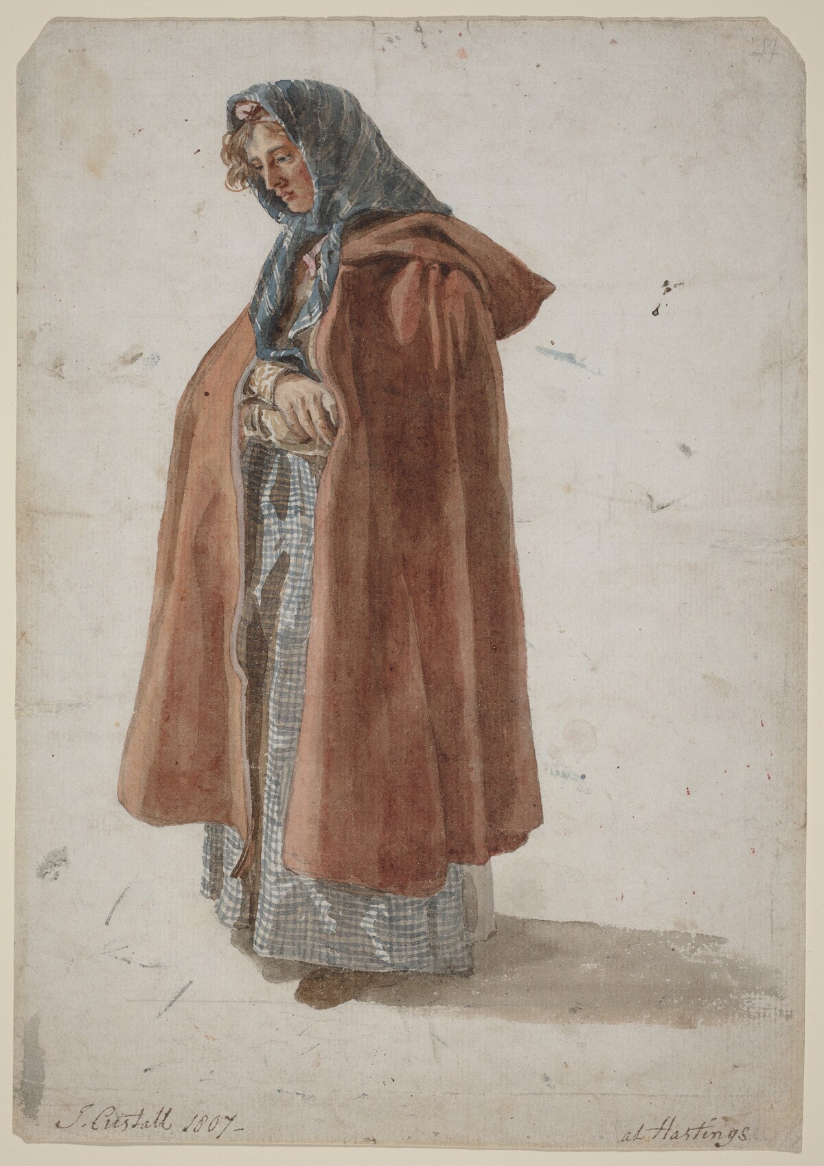 Young Woman in a Kerchief and Cloak at Hastings by Joshua Cristall