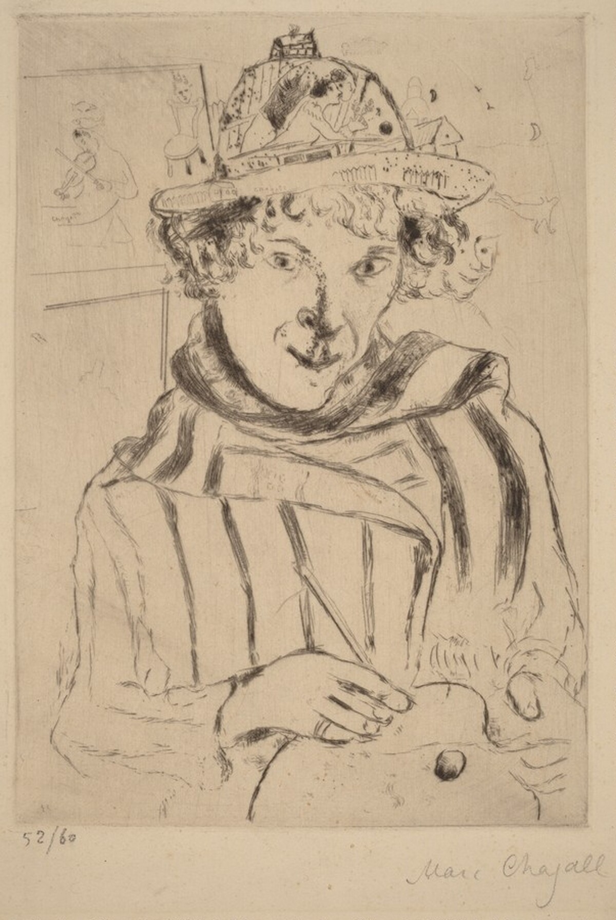 Self-Portrait with a Decorated Hat by Marc Chagall