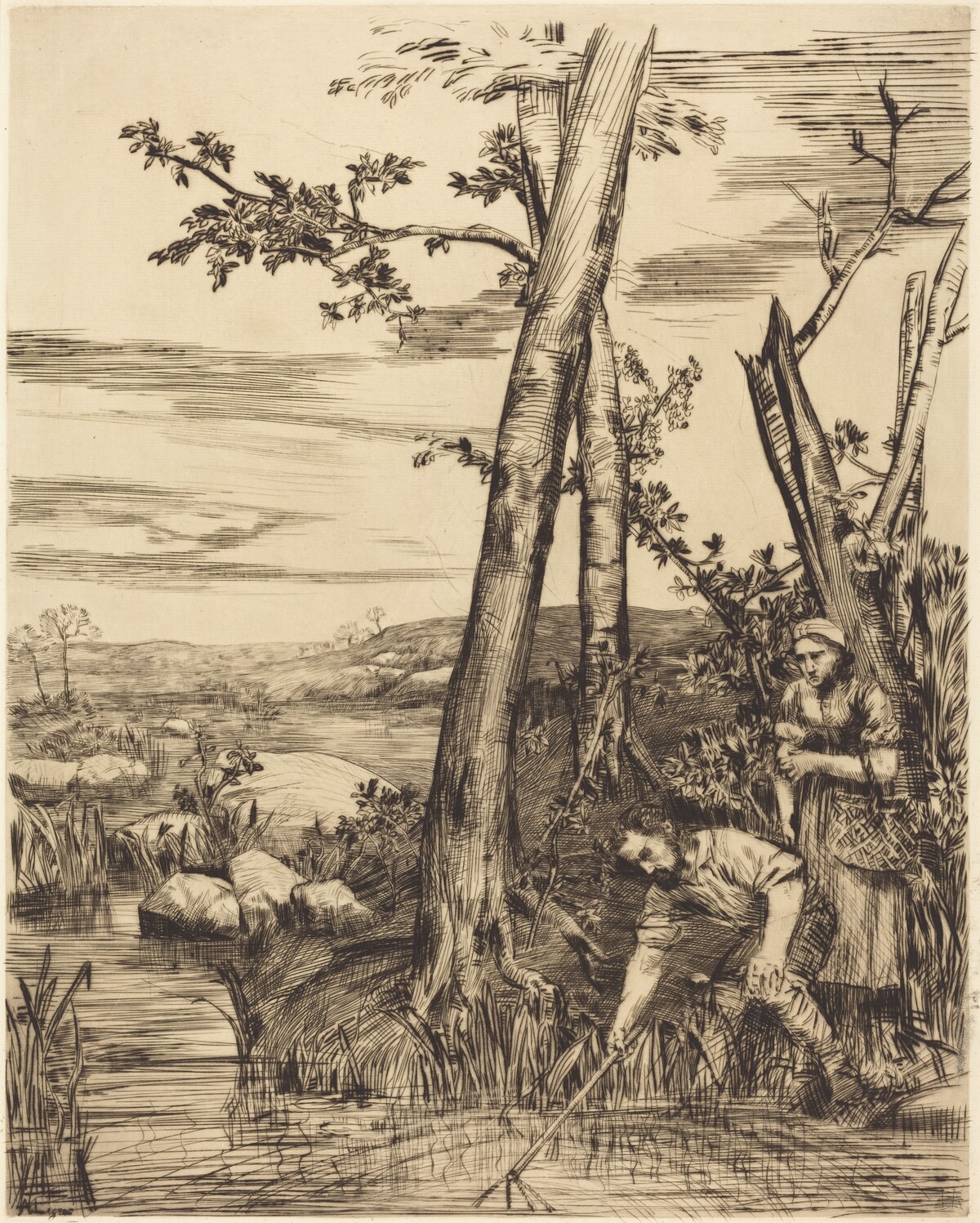 Fishing for Crayfish (Les pecheurs d'ecrevisses) by Alphonse Legros