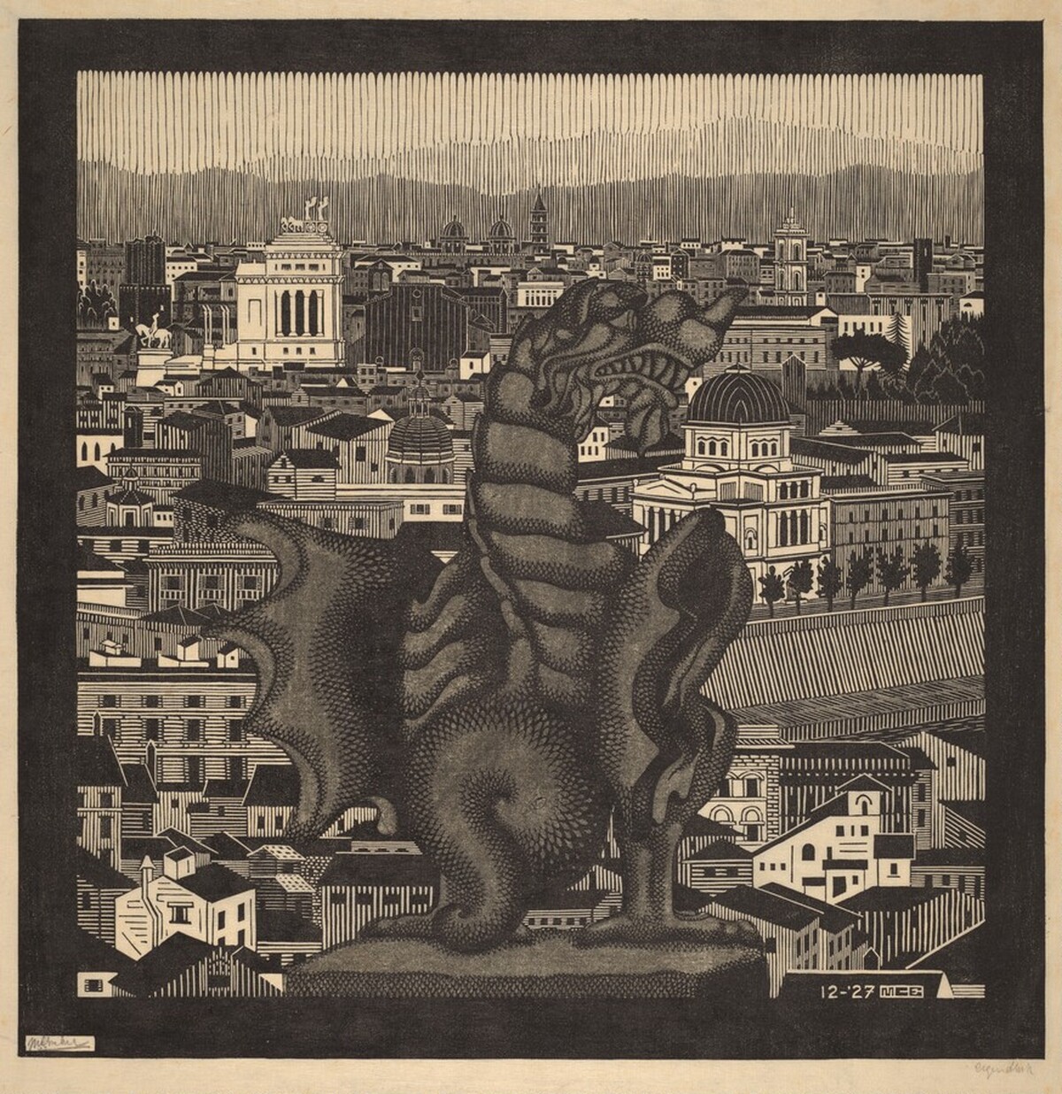 Rome and the Griffin of Borghese by M.C. Escher