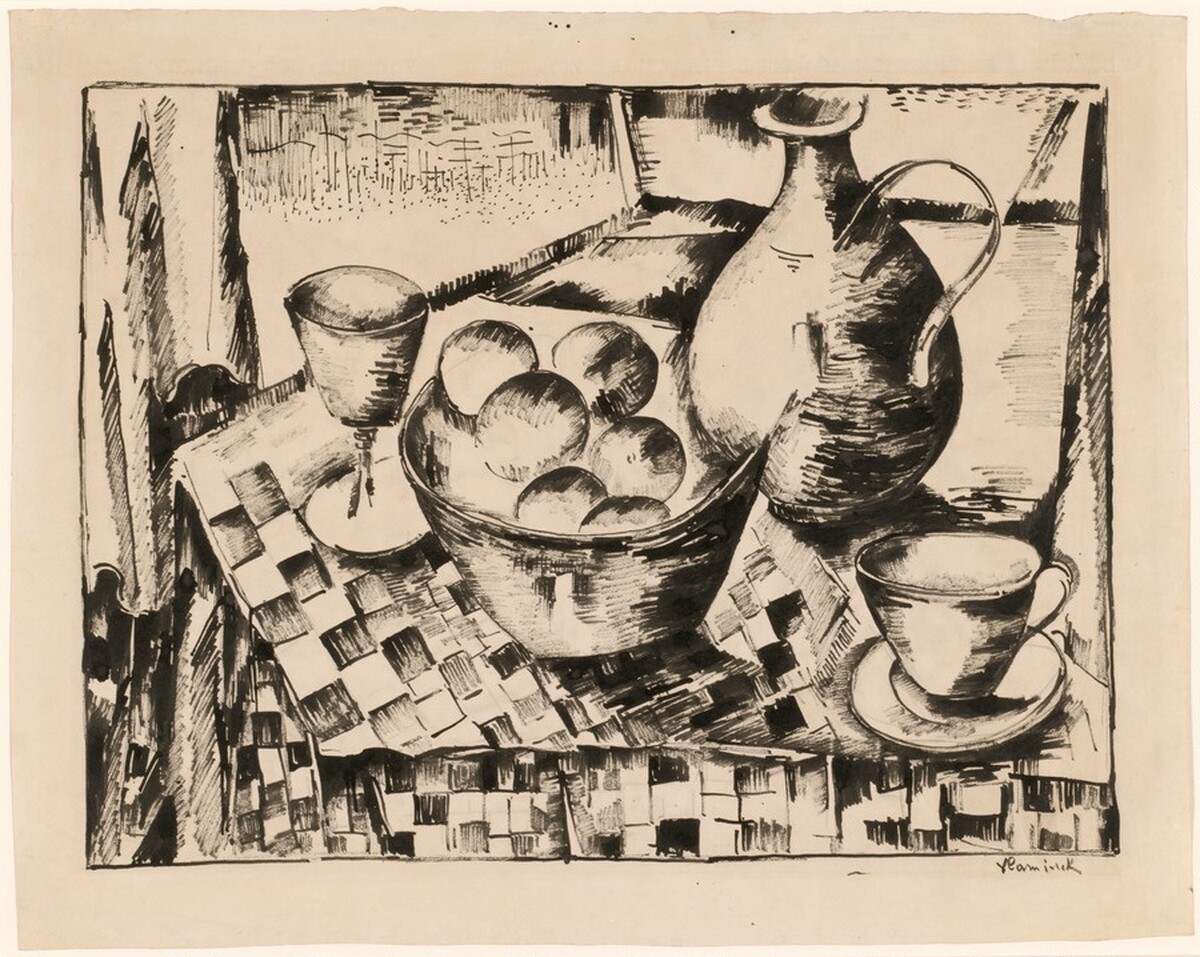 Still Life with a Bowl of Fruit on a Checkered Tablecloth by Maurice de Vlaminck