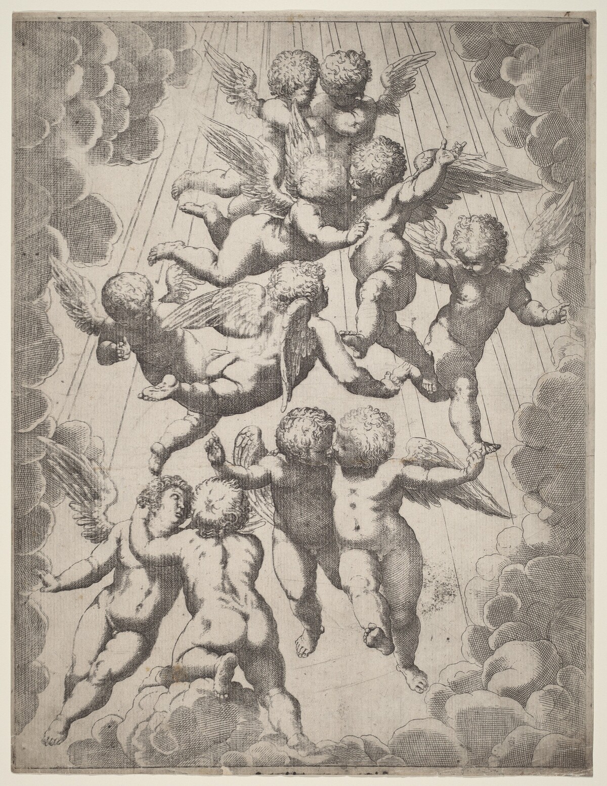A Group of Angels in Glory by Italian 17th Century, after Guido Reni, after Luca Cambiaso
