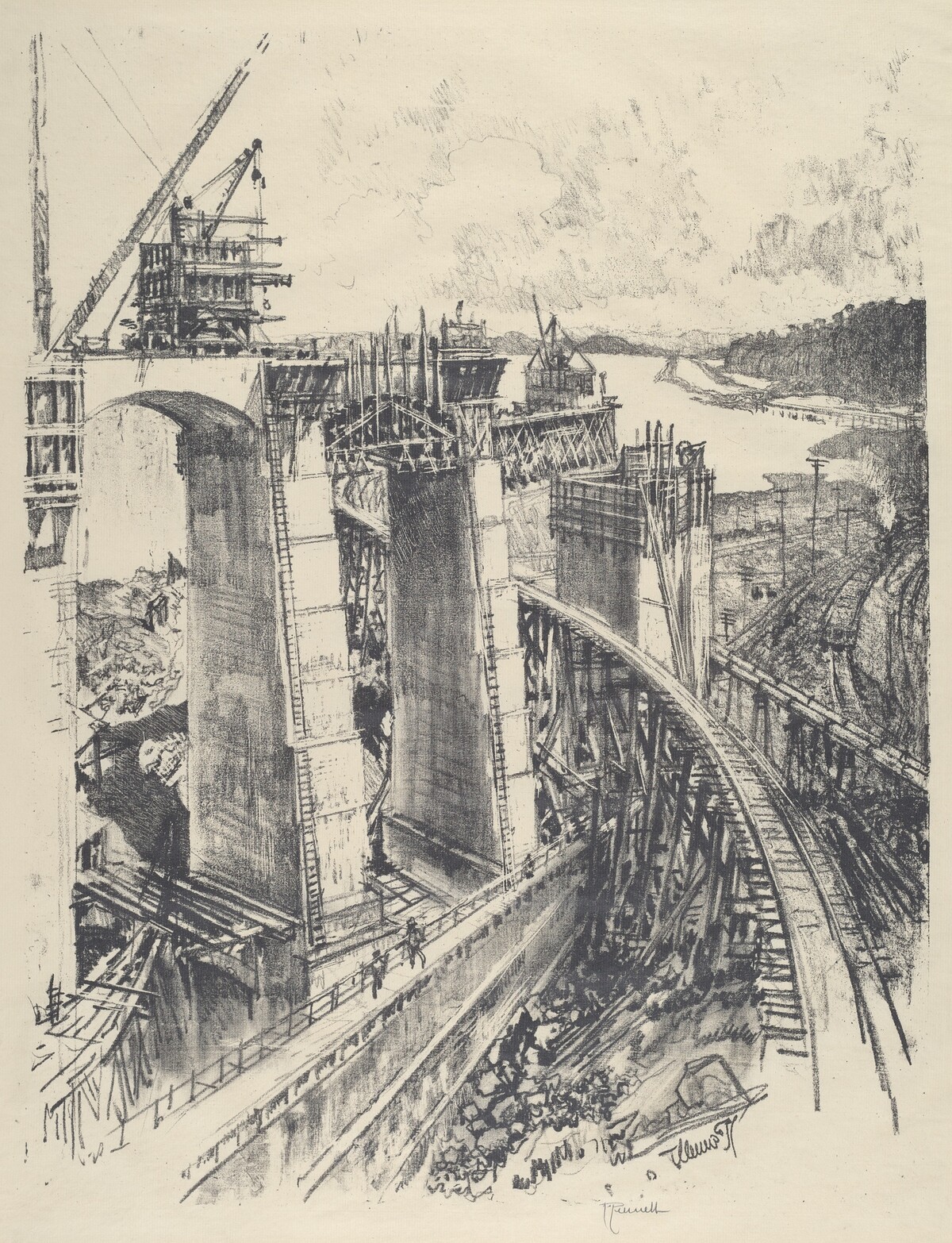 The Approach to Gatun Lock by Joseph Pennell