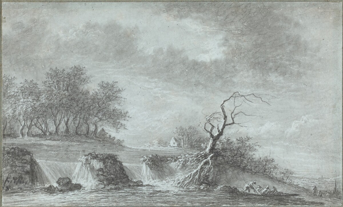 Riverscape with a Waterfall by Aignan-Thomas Desfriches