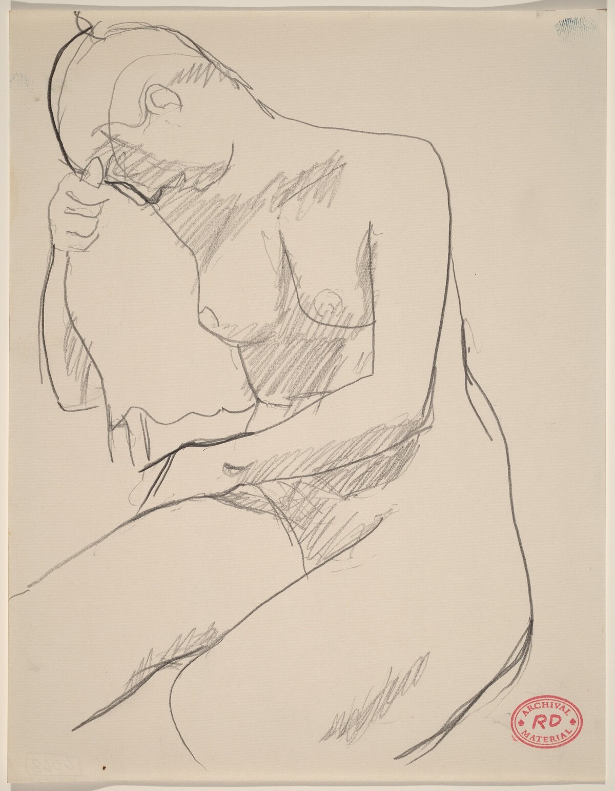 Untitled [nude seated resting her head and arm on chair back] by Richard Diebenkorn