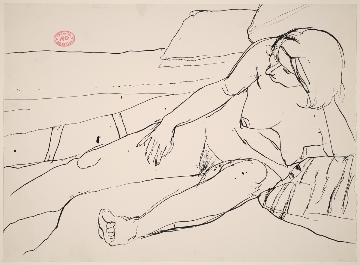Untitled [reclining nude stretching out her right leg] by Richard Diebenkorn