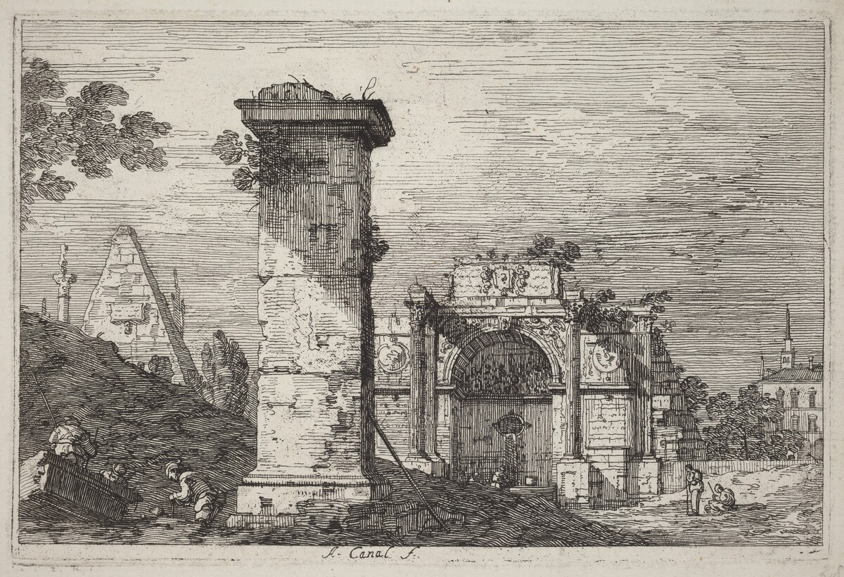 Landscape with Ruined Monuments by Canaletto