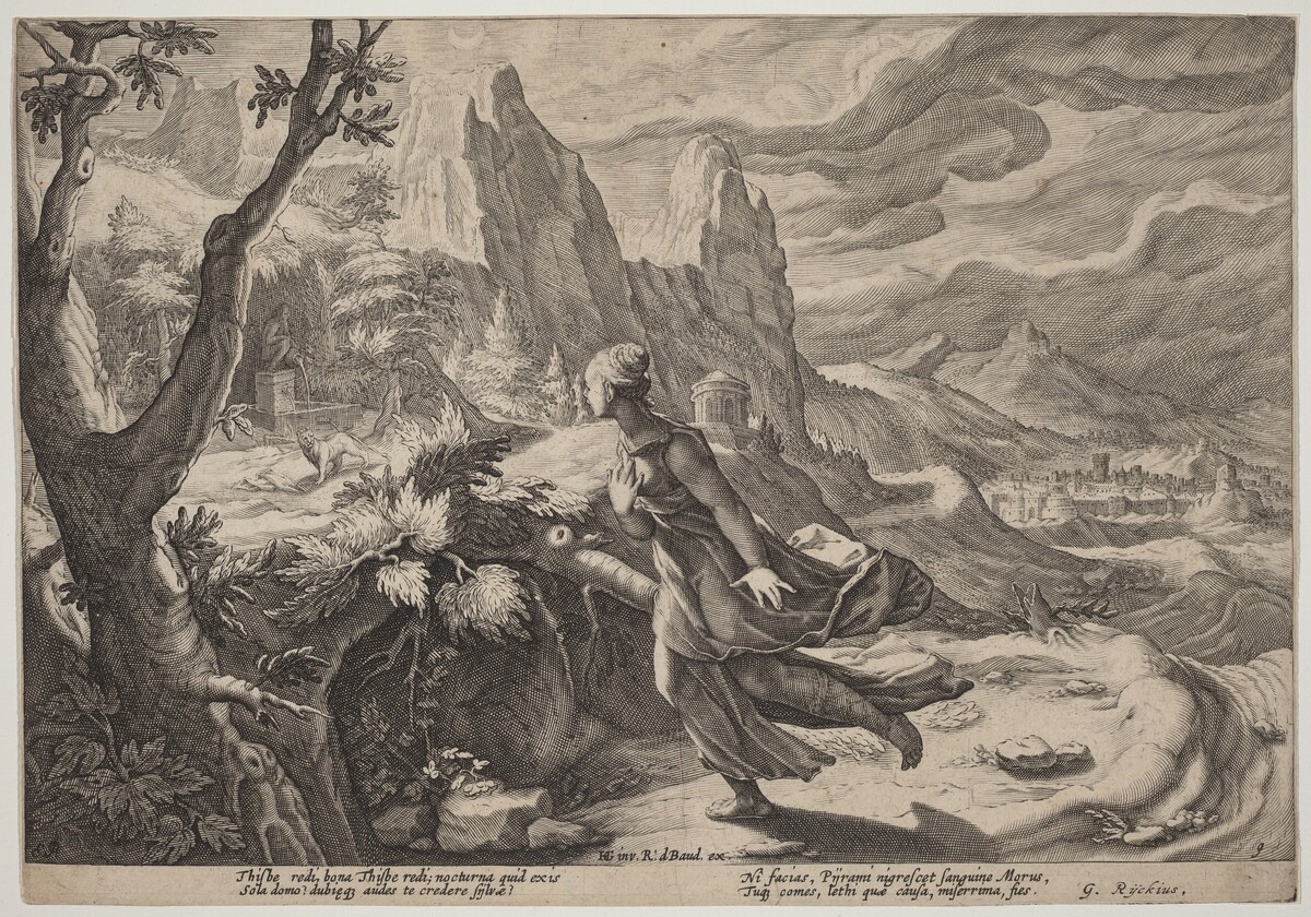 Thisbe Frightened by the Lion by Workshop of Hendrick Goltzius, after Hendrick Goltzius