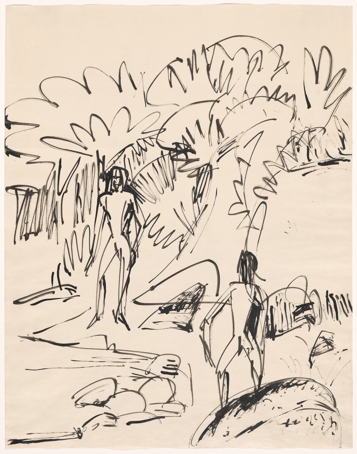 Two Bathers on the Fehmarn Coast (Zwei Badende am hoher Fehmarnküste) by Ernst Ludwig Kirchner