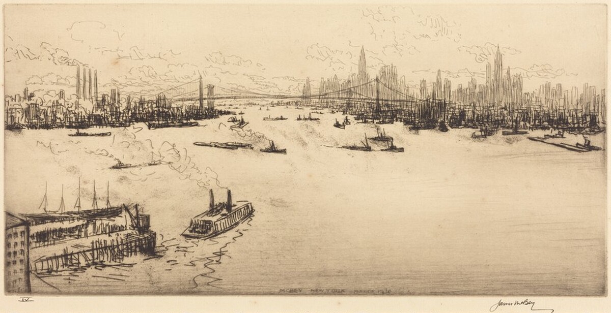 East River, Sunset by James McBey