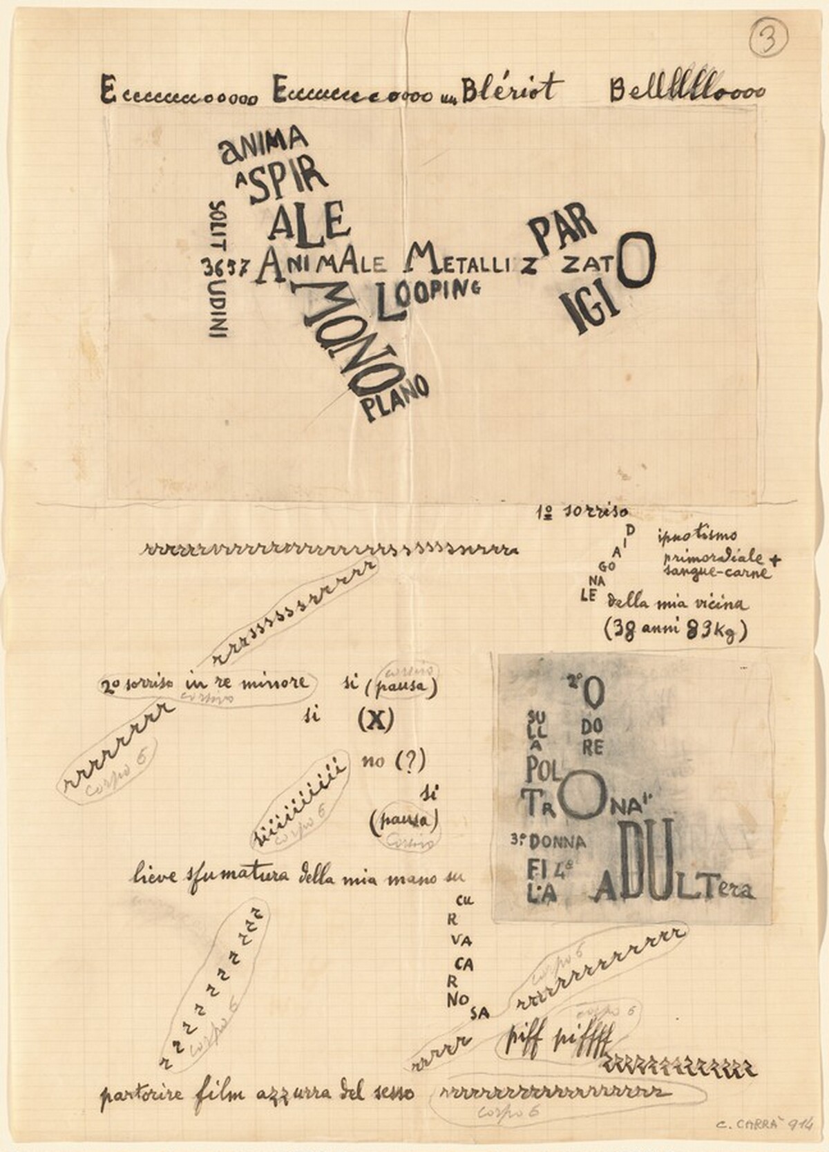 Graphic Rhythm with Airplane (Homage to Blériot) by Carlo Carrà