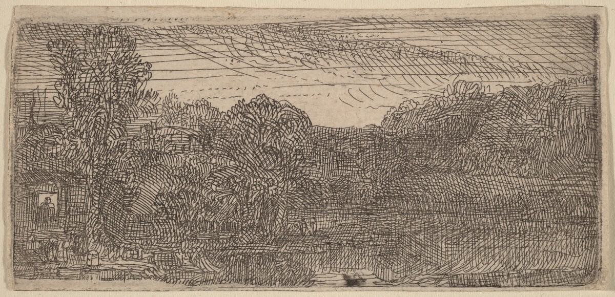 Small Gray Landscape: a House and Trees beside a Pool by Rembrandt van Rijn