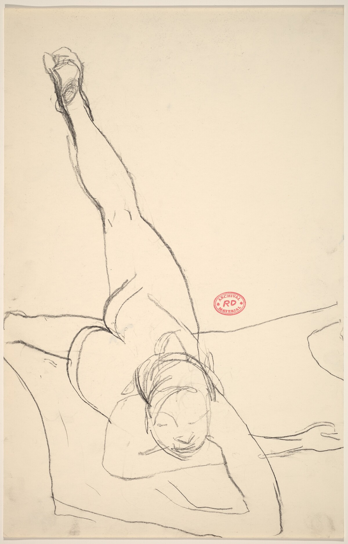 Untitled [female nude with belly on floor and left leg raised] by Richard Diebenkorn