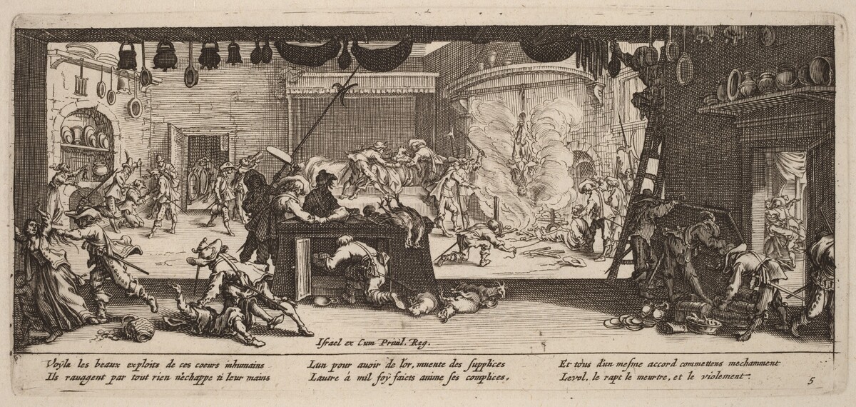 Plundering a Large Farmhouse by Gerrit van Schagen after Jacques Callot