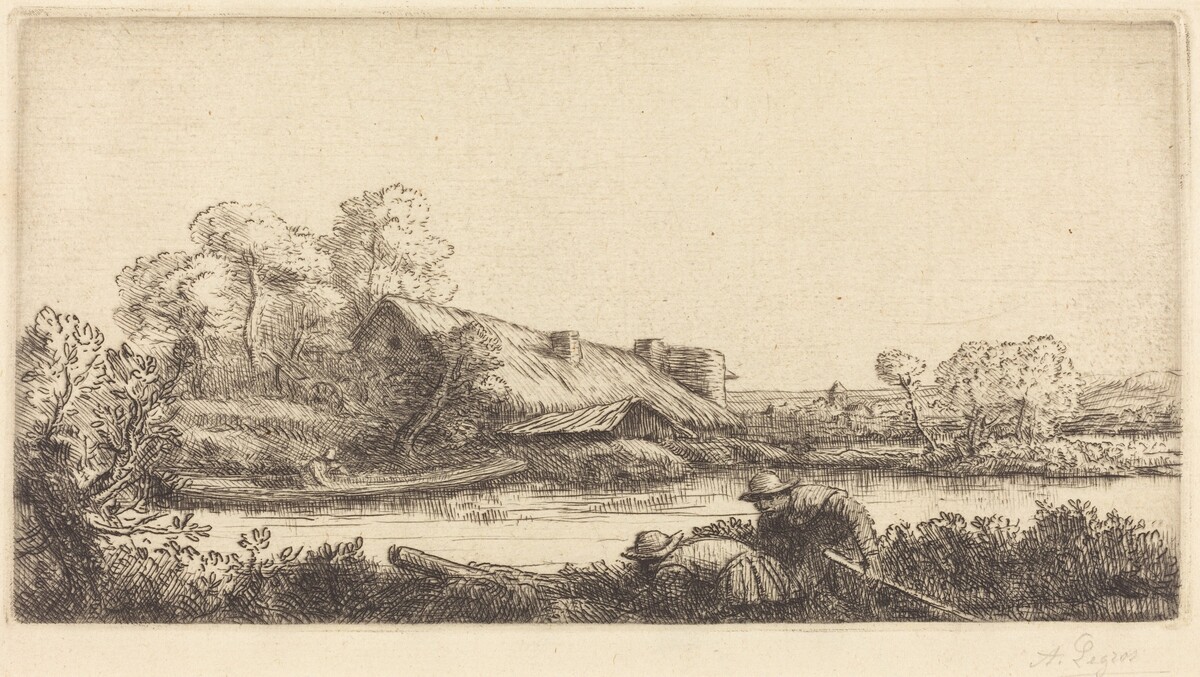 Farm along the River seen by Evening Light (La ferme sur la riviere: Effet du soir) by Alphonse Legros