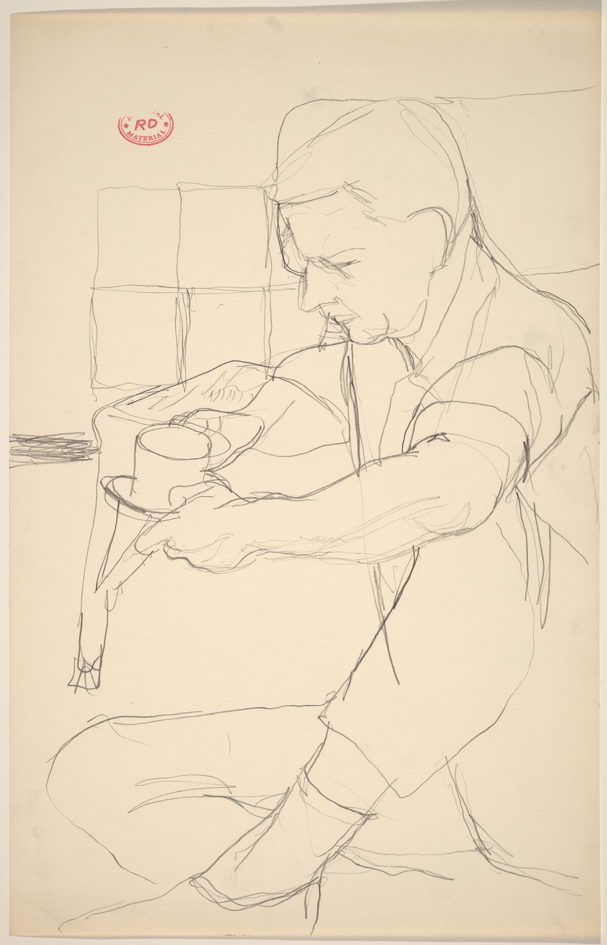 Untitled [seated man holding a cup and saucer] by Richard Diebenkorn