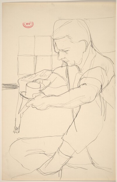 Untitled [seated man holding a cup and saucer]
