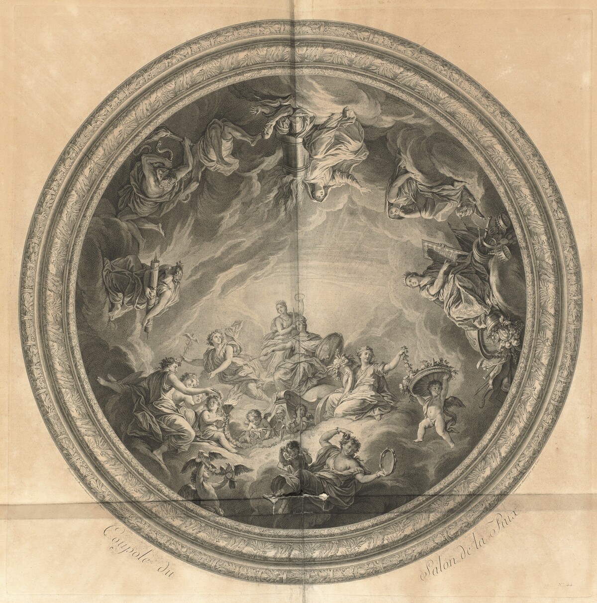 Coupole du Salon de la Paix (Cupola of the Salon of Peace) [pl. 44] by Jean-Baptiste Massé (designer) and engravers Michel Aubert and Laurent Cars after Charles Le Brun