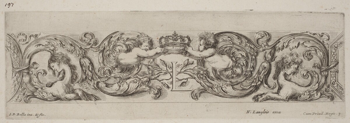Ornamental Frieze with Letter L (Louis XIV) by Stefano Della Bella