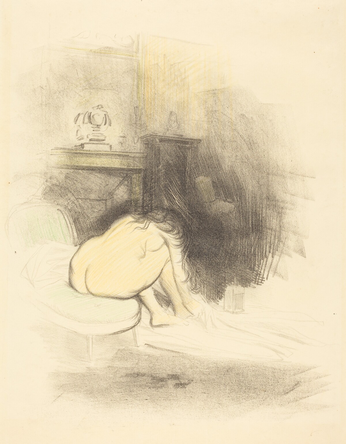 Femme nue, s'essuyant les pieds (planche en hauteur) (Nude Woman Drying Her Feet) (vertical plate) by Jean-Louis Forain