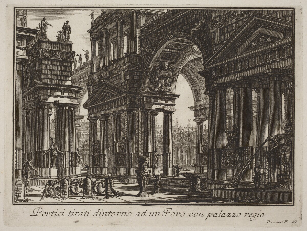 Portici tirati dintorno ad un Foro con palazzo regio by Giovanni Battista Piranesi